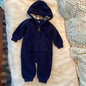 Infant sherpa bear hooded jumpsuit